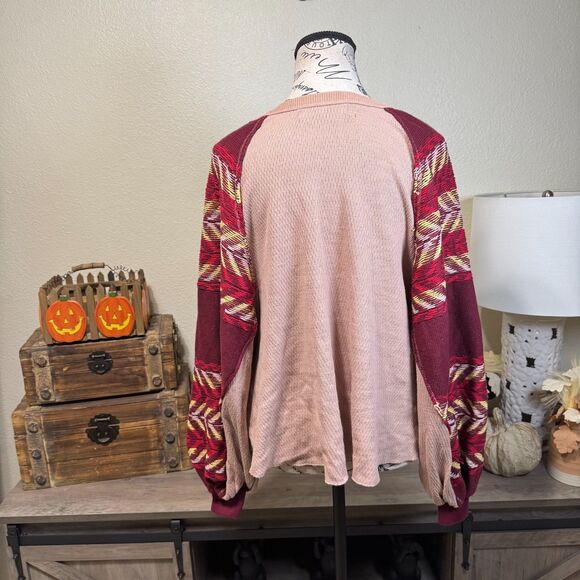 Free People Rainbow Dreams Waffle Knit Sweater Size XS Oversized Boho Casual - Picture 6 of 9